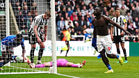 | Photo: AP/Owen Humphreys : Sunderland's Brian Brobbey celebrates after scoring their side's second goal of the game during the Premier League match between Newcastle and Sunderland outside St James' Park, Newcastle upon Tyne, England, Sunday March 22, 2026.