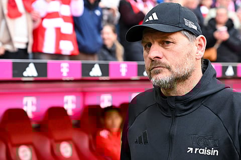 Berlin's head coach Steffen Baumgart before the German Bundesliga soccer match between FC Bayern Munich and 1. FC Union Berlin in Munich, Germany, Saturday, March 21, 2026 ()