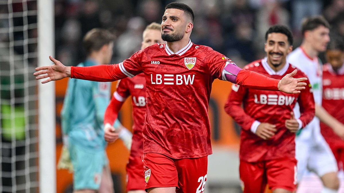 Stuttgart's Deniz Undav, front, celebrates after scoring his side's fourth goal during the German Bundesliga soccer match between FC Augsburg and VfB Stuttgart in Augsburg, Germany, Sunday, March 22, 2026. - | Photo: dpa/Harry Langer via AP