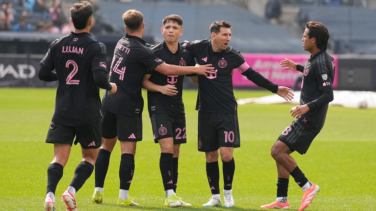 Inter Miami's Lionel Messi, second from right, celebrates with teammates after scoring during the second half of an MLS soccer game against New York City FC at Yankee Stadium. - AP/Seth Wenig