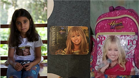 From left to right: Apoorva Chugh with her customised Miley Cyrus print, Neha Kapoor’s Hannah Montana-themed passport cover, And A Classic Hannah Montana School Bag.