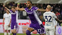 Serie A Roundup: Ndour Strike Rescues Fiorentina, Inter Winless Run Extends | Photo: Marco Bucco/La Presse via AP : Fiorentina's Cher Ndour celebrates after scoring the goal of 1-1 during the Serie A soccer match between Fiorentina and Inter at the Artemio Franchi stadium in Florence, Italy on Sunday, March 22, 2026.
