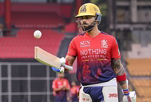 Royal Challengers Bengaluru's Virat Kohli during a practice session ahead of the Indian Premier League (IPL) 2026, at the M Chinnaswamy Stadium, in Bengaluru, Karnataka. 