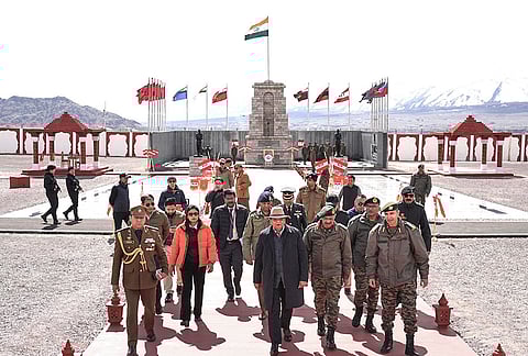 Ladakh LG Vinai Kumar Saxena during a visit to the Hall of Fame, in Leh.  