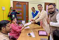 | Photo: @INCAssam/X via PTI : Assam Congress chief and the party's candidate from Jorhat constituency Gaurav Gogoi files his nomination ahead of the Assam Assembly elections, in Jorhat district. 