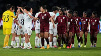 | Photo: AP/Rick Rycroft : India women's team players (Right) during their AFC Women's Asian Cup match against Taiwan in Sydney.