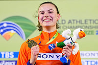 World Athletics Indoor Championships 2026: Netherlands’ Sofie Dokter Wins Women’s Pentathlon Gold | Photo: AP/Petr David Josek : Sofie Dokter, of the Netherlands, poses on the podium after winning a gold medal in the women's pentathlon at the World Athletics Indoor Championships in Torun, Poland.