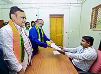 -Source: PTI : In this image posted on March 21, 2026, Rajasthan Chief Minister Bhajanlal Sharma with BJP Kerala President and candidate from Nemom Assembly constituency, Rajeev Chandrasekhar, as the latter files his nomination for state Assembly elections.
