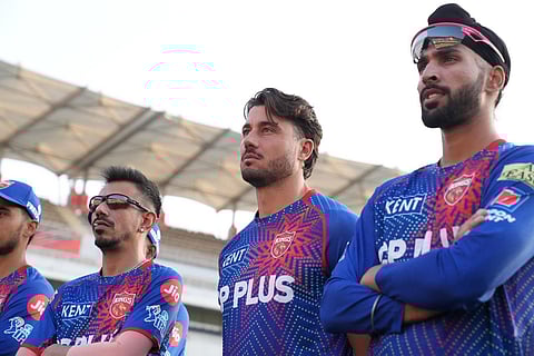 Marcus Stoinis along with his PBKS teammates at the PBKS training session