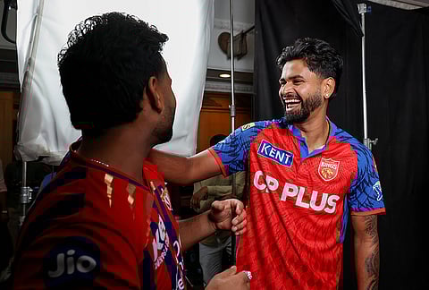 Indian Premier League team captains Rishabh Pant (Lucknow Super Giants) and Shreyas Iyer (Punjab Kings) interact in Mumbai ahead of the meeting with the Board of Control for Cricket in India.