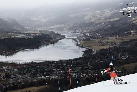 Switzerland's Eliane Christen competes in an alpine ski, women's slalom race, at the Lillehammer World Cup Finals, in Hafjell, Norway.