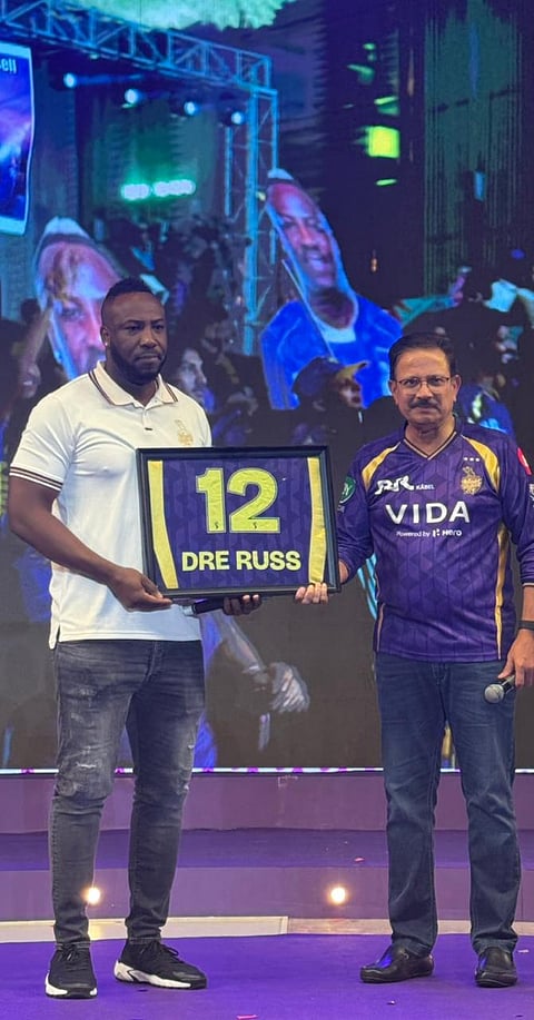 Venky Mysore along with Andre Russell at the Knights Unplugged 3.0 event
