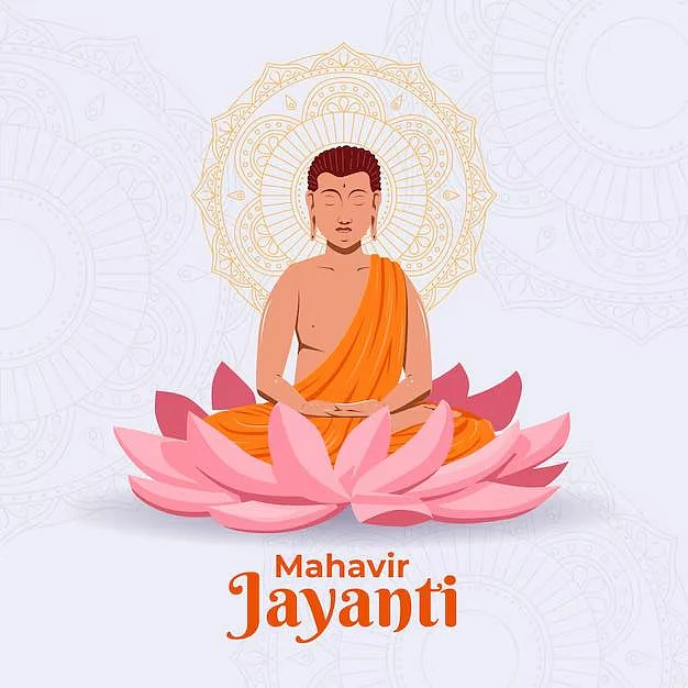 Lord Mahavir in meditation on a pink lotus