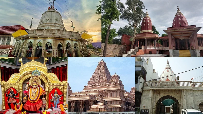 Collage of Hindu temples and deity shrines in India