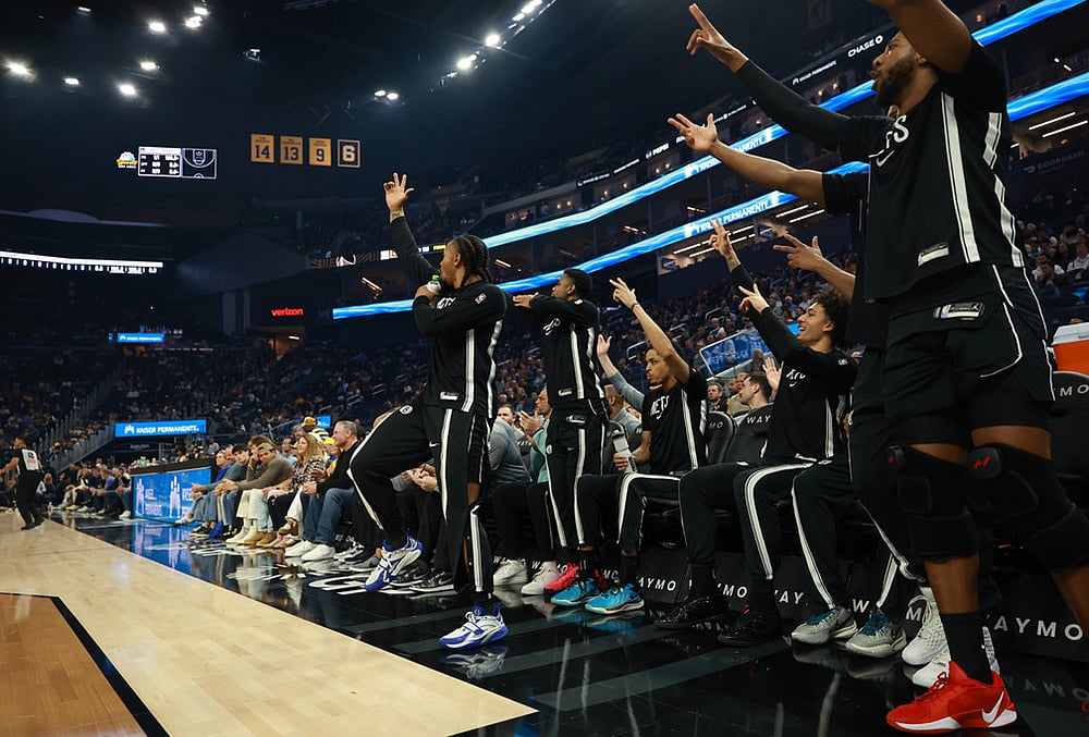 Golden State Warriors Vs Brooklyn Nets NBA basketball-The Brooklyn Nets bench