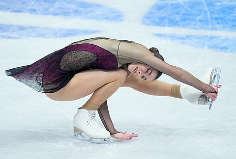 Lara Naki Gutmann from Italy skates during the women's short program at the Figure Skating World Championships in Prague, Czech Republic.