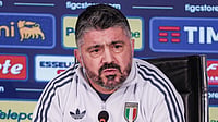LaPresse via AP : Italy's coach Gennaro Gattuso speaks during a press conference for the men's national soccer team, Wednesday, March 25, 2026, in Florence, Italy.