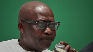 File/AP : Abdoulaye Fall, president of the Senegalese football federation speaks during a press conference in Dakar, Senegal.