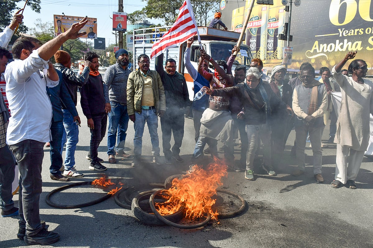 Members of Tribal organisations during Jharkhand Bandh protest Ranchi,
 - IMAGO