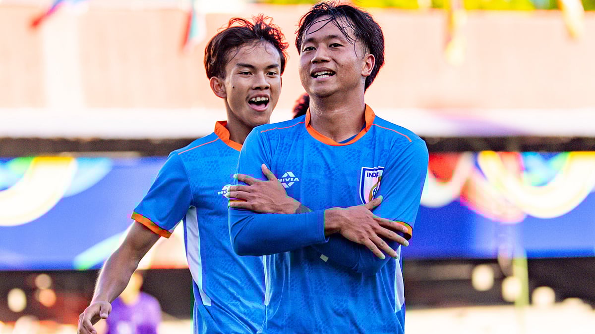 Omang Dodum celebrates his goal against Pakistan in SAFF U-20 Championships 2026.  - AIFF