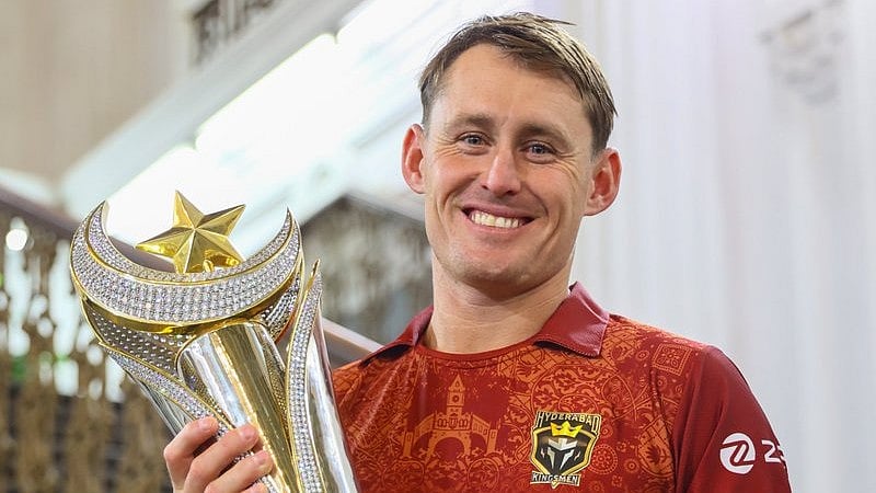 Hyderabad Kingsmen captain Marnus Labuschagne holding the PSL 2026 trophy during captain's photoshoot.  - thePSLt20/X