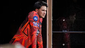 PTI/Shailendra Bhojak : Sunrisers Hyderabad's Abhishek Sharma during a practice session ahead of their Indian Premier League 2026 match against Royal Challengers Bengaluru, at M. Chinnaswamy Stadium in Bengaluru.