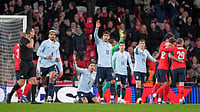 AP : England's Ben White, second right, celebrates after scoring his side's opening goal during the international friendly match.