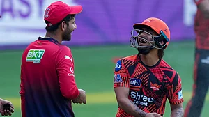 PTI/Shailendra Bhojak : SunRisers Hyderabad's captain Ishan Kishan, right, with Royal Challengers Bengaluru's Jitesh Sharma during a practice session on the eve of their Indian Premier League 2026 match at M Chinnaswamy Stadium in Bengaluru.