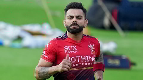 Royal Challengers Bengaluru's Virat Kohli during a practice session ahead of the IPL 2026 match against Sunrisers Hyderabad, at M. Chinnaswamy Stadium.