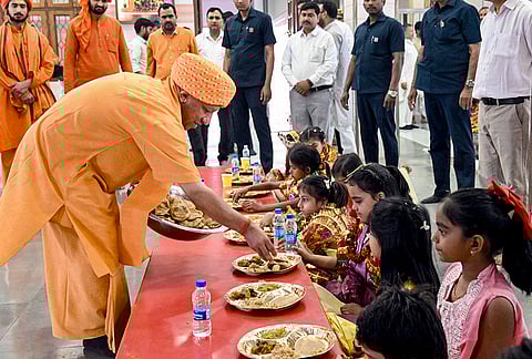 Uttar Pradesh Chief Minister Yogi Adityanath during the ‘Chaitra Navratri’ festival, at Gorakhnath Temple in Gorakhpur. 