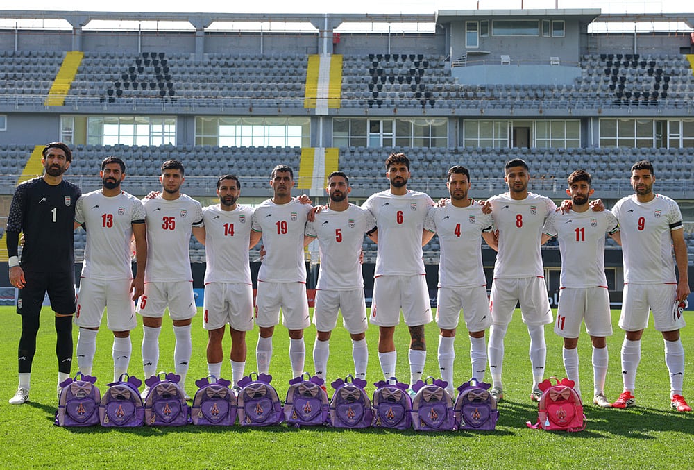 Iran vs Nigeria International friendly Soccer-Irans players pose next to school bags