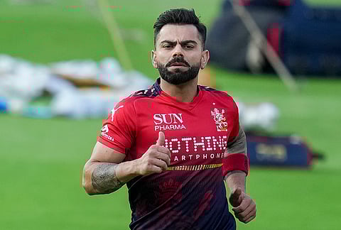 Royal Challengers Bengaluru’s Virat Kohli during a practice session ahead of the Indian Premier League (IPL) 2026 cricket match against Sunrisers Hyderabad, at M. Chinnaswamy Stadium in Bengaluru.