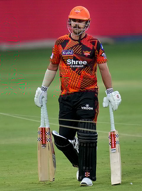 Sunrisers Hyderabad Travis Head during a practice session on the eve of the Indian Premier League (IPL) 2026 cricket match against Royal Challengers Bengaluru, at M Chinnaswamy Stadium in Bengaluru, Karnataka.