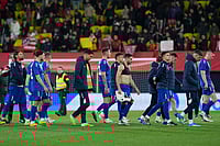 Spain 3-0 Serbia, International Friendly: Oyarzabal Brace Seals Comfortable La Roja Victory | Photo: AP/Alberto Saiz : Serbian players leave the field after the international friendly soccer match between Spain and Serbia in Villarreal, Spain.