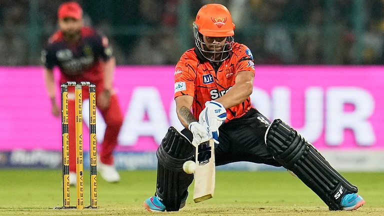 Sunrisers Hyderabad's Aniket Verma plays a shot during the Indian Premier League cricket match between Royal Challengers Bengaluru and Sunrisers Hyderabad in Bengaluru, India, Saturday, March 28, 2026. - AP Photo/Aijaz Rahi