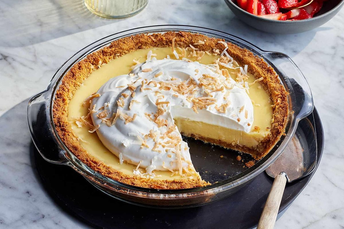 Coconut cream pie with a graham cracker crust