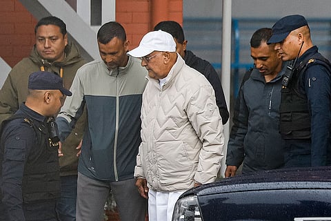 Nepal's Former Prime Minister K P Sharma Oli leaves for a health checkup after being detained from his residence, in Bhaktapur, Nepal. Oli has been arrested on charges of involvement in suppressing the Gen Z movement of September 8 and 9 last year, in which 76 people were killed.