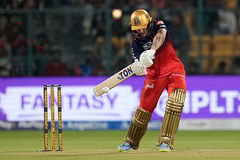 Royal Challengers Bengaluru's Phil Salt plays a shot during the Indian Premier League cricket match between Royal Challengers Bengaluru and Sunrisers Hyderabad in Bengaluru, India.