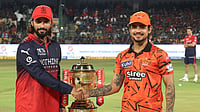 IPL/X : Rajat Patidar and Ishan Kishan at the toss ahead of Royal Challengers Bengaluru and Sunrisers Hyderabad IPL 2026 clash at M Chinnaswamy Stadium in Bengaluru. 