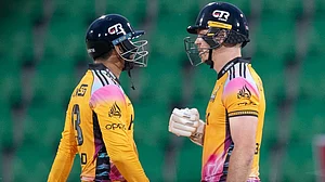 thepslt20/X : Michael Bracewell and Aamer Jamal in action against Rawalpindi Pindiz in PSL 2026 match at Lahore.