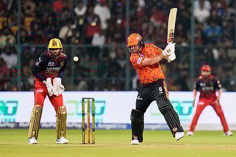 Sunrisers Hyderabad's Heinrich Klaasen plays a shot during the Indian Premier League cricket match between Royal Challengers Bengaluru and Sunrisers Hyderabad in Bengaluru, India.