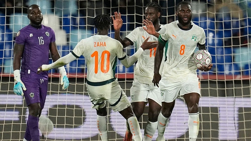 Ivory Coast players celebrate after Jean-Philippe Krasso scores during the Africa Cup of Nations group F soccer match between Gabon and Ivory Coast, in Marrakech, Morocco. - | Photo: AP/Themba Hadebe