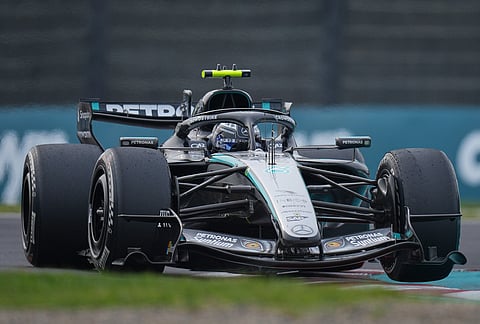 Mercedes driver Kimi Antonelli of Italy steers his car during the Japanese Formula One Grand Prix at Suzuka in central Japan.