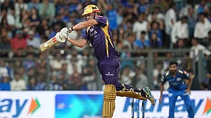 | Photo: AP/Rafiq Maqbool : Kolkata Knight Riders' Cameron Green plays a shot during the Indian Premier League cricket match between Mumbai Indians and Kolkata Knight Riders in Mumbai.