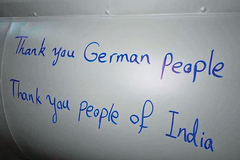 Message of Gratitude: A handwritten ‘thank you’ note pasted on an Iranian missile  - | Photo Courtesy: X/Iraninmumbai