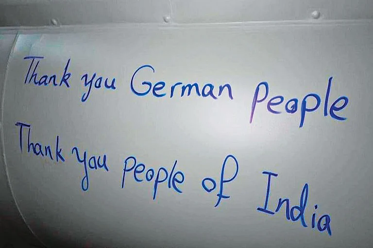 Message of Gratitude: A handwritten ‘thank you’ note pasted on an Iranian missile - | Photo Courtesy: X/Iraninmumbai