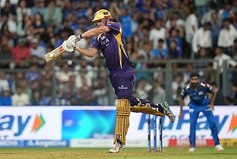 Kolkata Knight Riders' Cameron Green plays a shot during the Indian Premier League cricket match between Mumbai Indians and Kolkata Knight Riders in Mumbai.