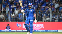 MI Vs KKR, IPL 2026: Rohit Sharma Smashes His Fastest Fifty In Indian Premier League ipl/X : Rohit Sharma celebrates his half-century against Kolkata Knight Riders at the Wankhede Stadium in Mumbai.