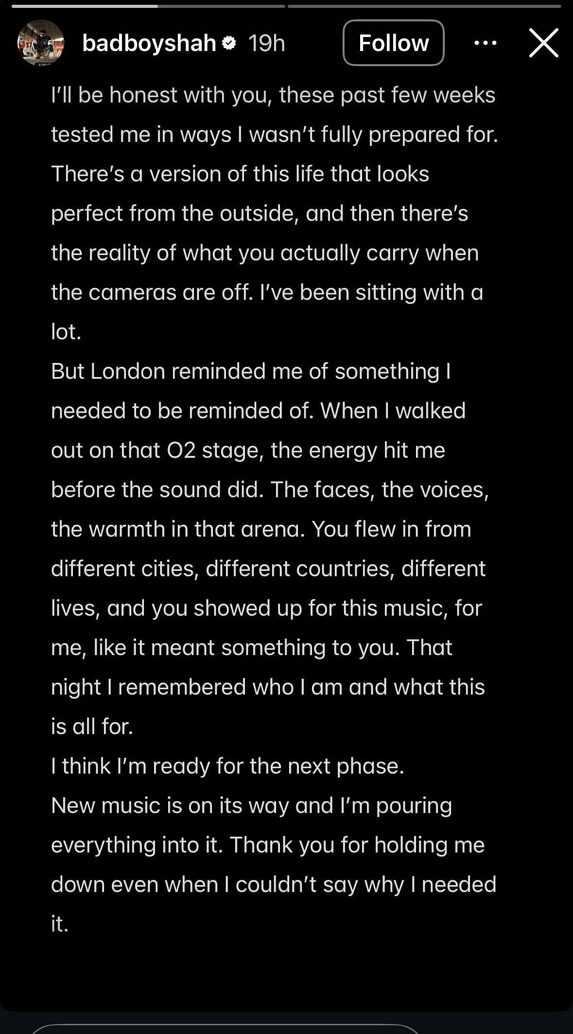 Badshahs Instgaram post