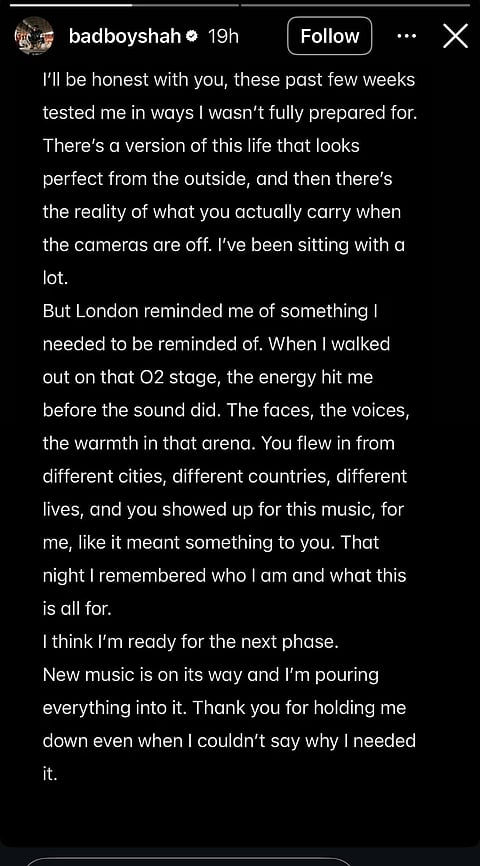 Badshah's Instgaram post